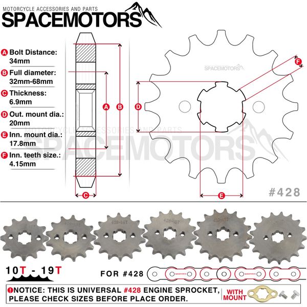 # 428 10t-19t 20mm spline front engine sprocket star motorcycle crf xr 50r ssr dirt pit bike atv quad go kart moped buggy
# 428 10t-19t 20mm spline front engine sprocket star motorcycle crf xr 50r ssr dirt pit bike atv quad go kart moped buggy