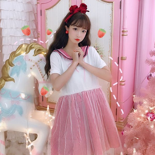 summer women's dress 2019 new japanese girl sweet navy style plaid splicing sweet mesh streetwear fresh dress, Black;gray
summer women's dress 2019 new japanese girl sweet navy style plaid splicing sweet mesh streetwear fresh dress, Black;gray