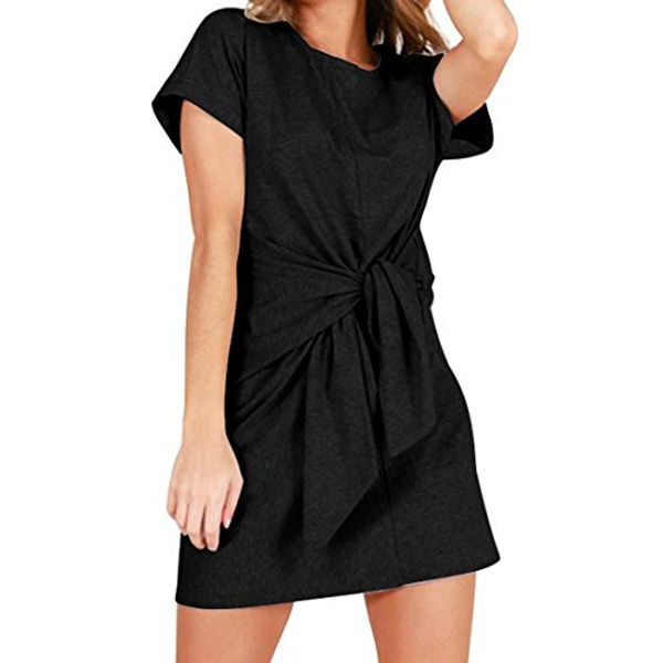 nexlomos women's loose round neck short sleeve front tie up a-line tunic dresses, Black;gray
nexlomos women's loose round neck short sleeve front tie up a-line tunic dresses, Black;gray