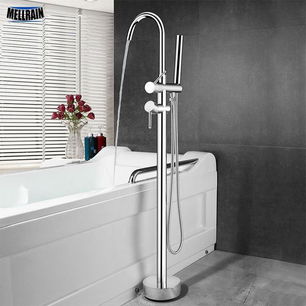 floor mounted stand bathrroom bathtub faucet brass chromed double handle bath water mixer with hand shower head
floor mounted stand bathrroom bathtub faucet brass chromed double handle bath water mixer with hand shower head