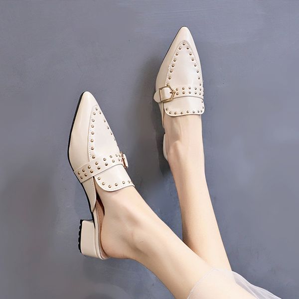women mules shoes pointed toe studded lazy slides chunky heel slingback sandals trend solid girls slippers all match flip flops, Black
women mules shoes pointed toe studded lazy slides chunky heel slingback sandals trend solid girls slippers all match flip flops, Black