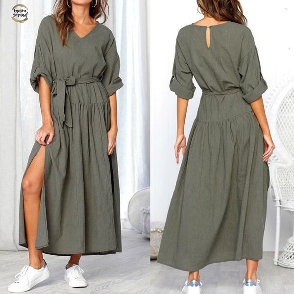 dress women long sleeve v neck split solid sashes fashion dresses ladies casual loose maxi dress women aug3 designer clothes, Black;gray
dress women long sleeve v neck split solid sashes fashion dresses ladies casual loose maxi dress women aug3 designer clothes, Black;gray