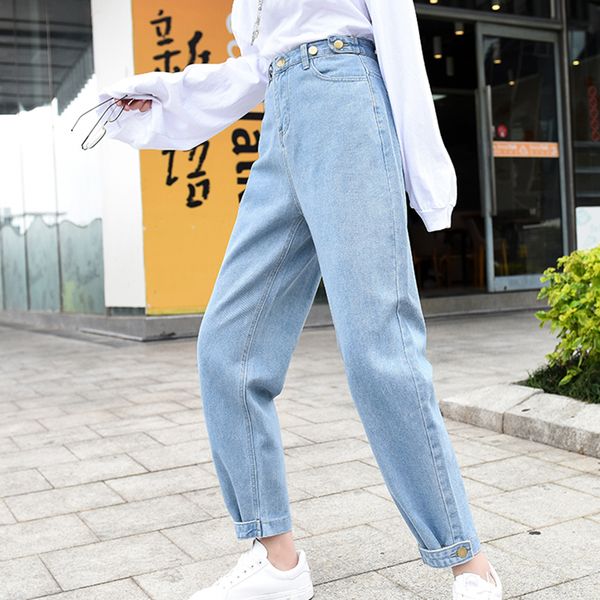 women high waisted jeans casual loose ankle-length pants fashion trousers pockets button denim jeans pantalones vaqueros mujer, Blue
women high waisted jeans casual loose ankle-length pants fashion trousers pockets button denim jeans pantalones vaqueros mujer, Blue