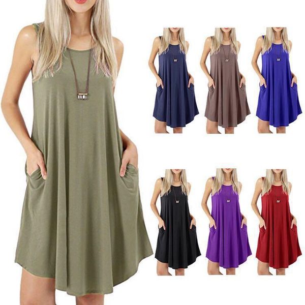 women casual wear summer sleeveless solid color big hemline dreses amazon wish fashion pullover pocket cotton blend jumper skirt, Black;gray
women casual wear summer sleeveless solid color big hemline dreses amazon wish fashion pullover pocket cotton blend jumper skirt, Black;gray