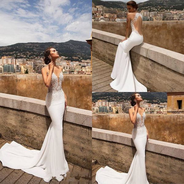 2019 new arrival mermaid sweep train wedding dresses jewel lace appliqued v neck backless bridal gowns sleeveless wedding gown, White
2019 new arrival mermaid sweep train wedding dresses jewel lace appliqued v neck backless bridal gowns sleeveless wedding gown, White