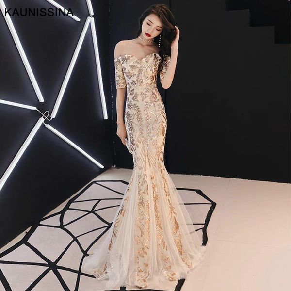 kaunissina mermaid formal evening dress long sequined tulle formal gown dresses off the shoulder luxury party robe vestidos, White;black
kaunissina mermaid formal evening dress long sequined tulle formal gown dresses off the shoulder luxury party robe vestidos, White;black