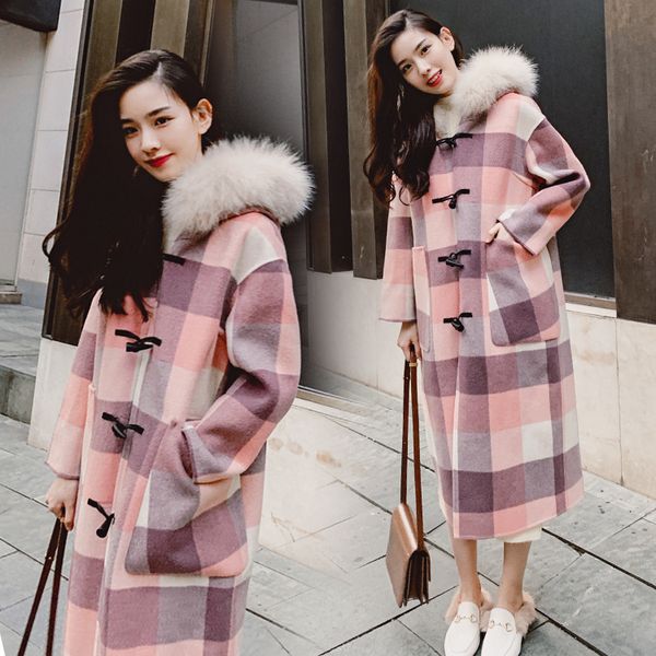 make spot south korea sweet pink plaid heavy hair collar cotton coat female horn winter coat, Black
make spot south korea sweet pink plaid heavy hair collar cotton coat female horn winter coat, Black