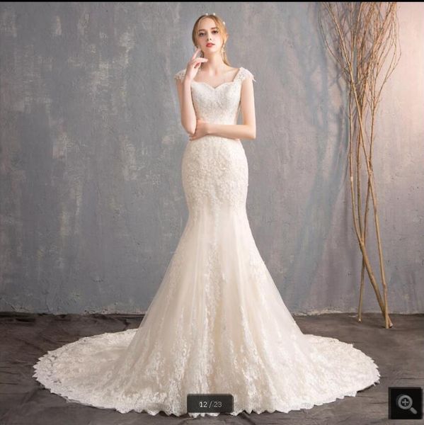 2020 new arrival champagne lace mermaid wedding dress sweetheart neck cap sleeve summer beach bridal gowns custom made boho bridal gown, White
2020 new arrival champagne lace mermaid wedding dress sweetheart neck cap sleeve summer beach bridal gowns custom made boho bridal gown, White