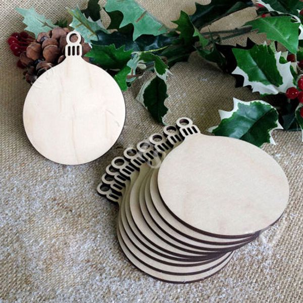 

xmas tree ornaments art craft ornament christmas balls decor pendant drop wood chip baubles tags 10 pcs kids gifts wooden round