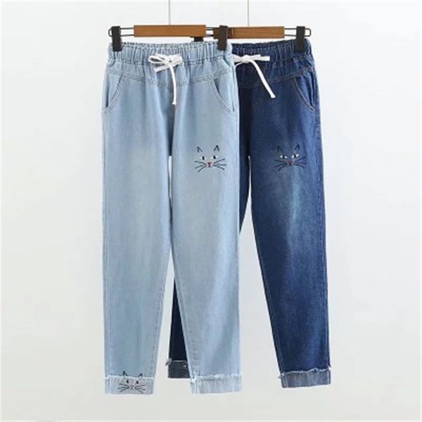 women spring and autumn fashion brand japan style cat embroidery lovely vintage denim jeans female casual straight jeans pants, Blue
women spring and autumn fashion brand japan style cat embroidery lovely vintage denim jeans female casual straight jeans pants, Blue
