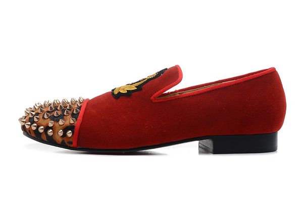 brand red bottom loafers luxury party wedding shoes designer black suede embroidery with spikes studded flats dress for mens womens
brand red bottom loafers luxury party wedding shoes designer black suede embroidery with spikes studded flats dress for mens womens