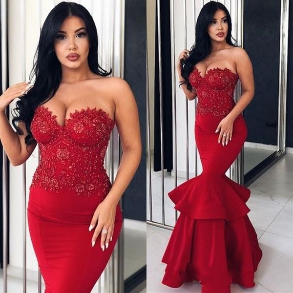 красный милая пром платья шнурок аппликации бисер русалка вечерние платья оборками баски покрытие платья длина коктейль партии свободная пер, Black
