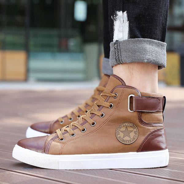 brand men's sneakers lace-up men casual shoes high canvas shoes fashion comfortable leather ankle boots for men flat shoes, Black
brand men's sneakers lace-up men casual shoes high canvas shoes fashion comfortable leather ankle boots for men flat shoes, Black