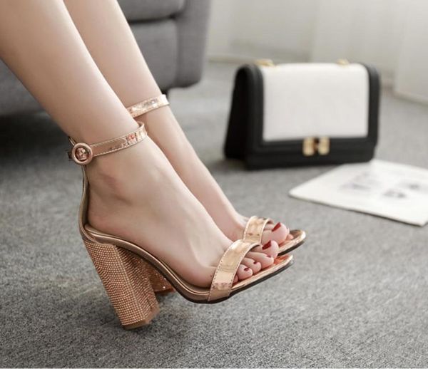 new woman chunky heel sandals open toe patent leather fashion ankle strap sequins heel 10cm champagne banquet shoes, Black
new woman chunky heel sandals open toe patent leather fashion ankle strap sequins heel 10cm champagne banquet shoes, Black
