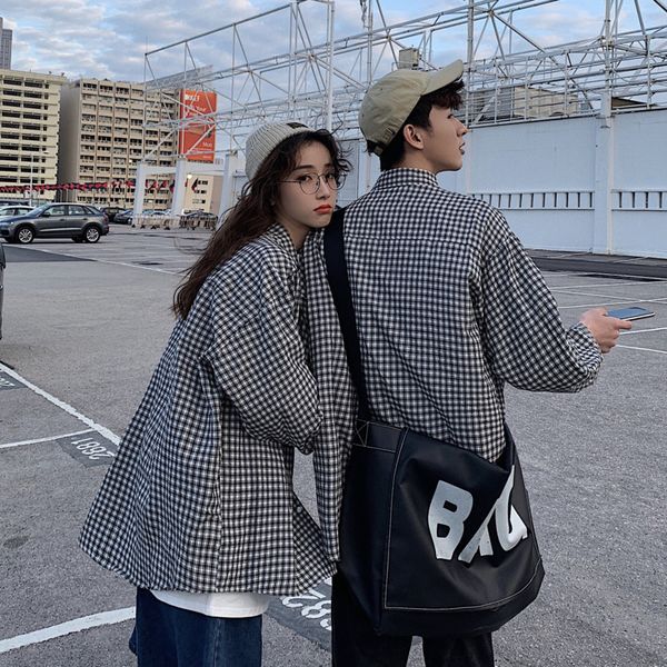 2019 spring trend campus wind couple black and white plaid wild programmer shirt student popular leisure, White;black
2019 spring trend campus wind couple black and white plaid wild programmer shirt student popular leisure, White;black