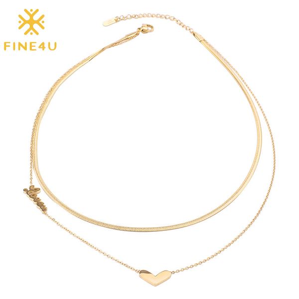 fine4u n398 double layer chokers necklaces stainless steel love heart pendants necklace for women girls jewelry gifts, Silver
fine4u n398 double layer chokers necklaces stainless steel love heart pendants necklace for women girls jewelry gifts, Silver