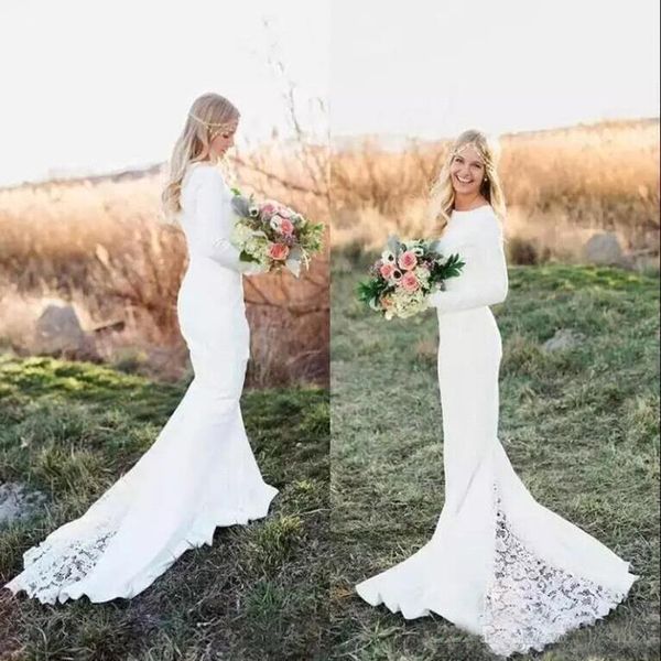 New White Ivory Beach Bohemian Mermaid Wedding Dresses Lace Appliqued Long Sleeves Sweep Train Length Wedding Bridal Gowns Cheap
New White Ivory Beach Bohemian Mermaid Wedding Dresses Lace Appliqued Long Sleeves Sweep Train Length Wedding Bridal Gowns Cheap