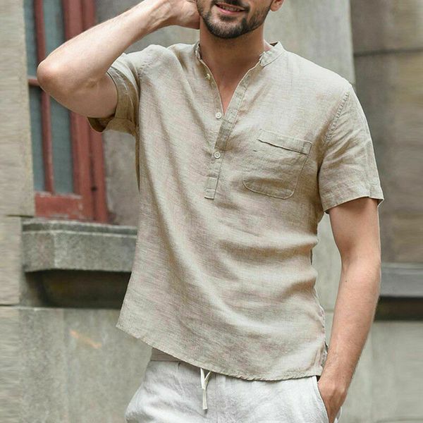 men's linen short sleeve shirt summer cool loose casual shirts v-neck shirts, White;black
men's linen short sleeve shirt summer cool loose casual shirts v-neck shirts, White;black