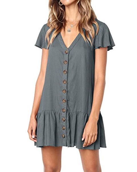kathemoi womens v neck button t-shirt dress long short sleeve tunic mini dresses, Black;gray
kathemoi womens v neck button t-shirt dress long short sleeve tunic mini dresses, Black;gray