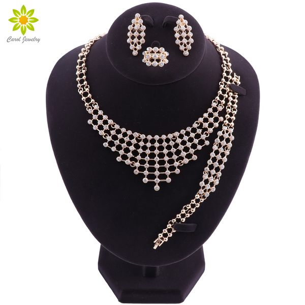 simple crystal bridal jewelry sets gold color rhinestone earrings bracelet ring necklace sets for women wedding accessories, Silver
simple crystal bridal jewelry sets gold color rhinestone earrings bracelet ring necklace sets for women wedding accessories, Silver