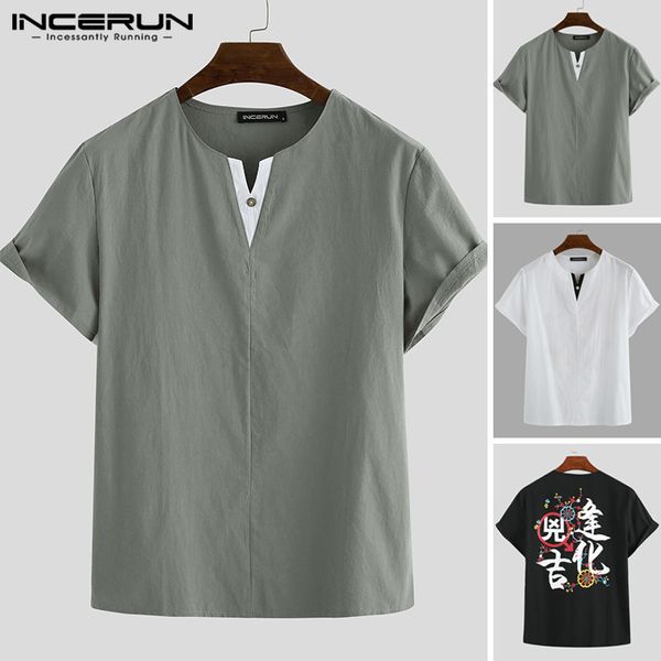 men's casual shirts incerun chinese style men shirt printed v neck retro cotton blouse streetwear short sleeve breathable summer camisa, White;black
men's casual shirts incerun chinese style men shirt printed v neck retro cotton blouse streetwear short sleeve breathable summer camisa, White;black