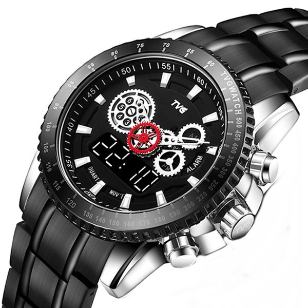 tvg luxury men watches men sports watches stainless steel band dual display quartz wristwatches horloge mannen reloj hombre, Slivery;brown
tvg luxury men watches men sports watches stainless steel band dual display quartz wristwatches horloge mannen reloj hombre, Slivery;brown