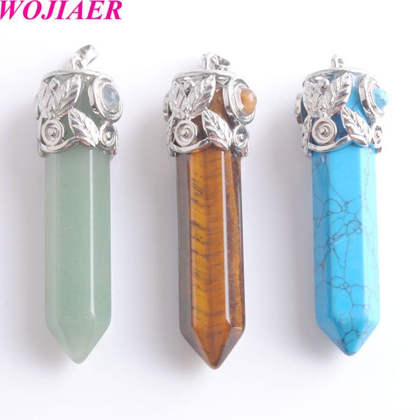 wojiaer healing point natural stone leaf hexagon column crystal pendant pillar reiki pendant for women men amulet jewelry dbw900, Silver
wojiaer healing point natural stone leaf hexagon column crystal pendant pillar reiki pendant for women men amulet jewelry dbw900, Silver