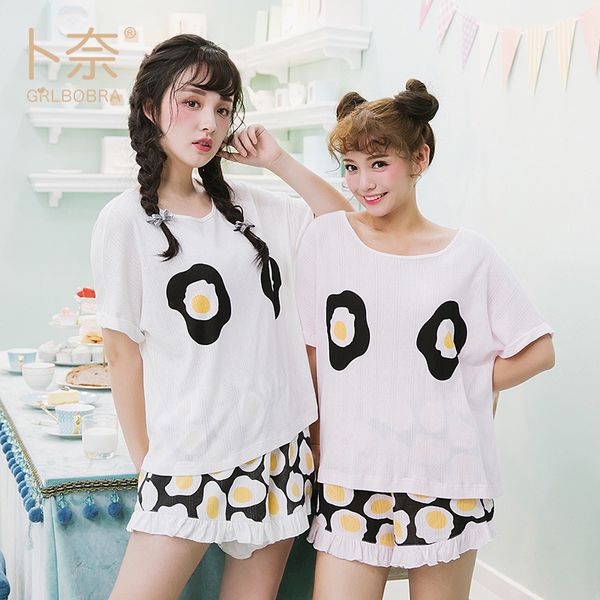 summer omelette printed cotton round collar two-piece pajamas for ladies in loose residence, Blue;gray
summer omelette printed cotton round collar two-piece pajamas for ladies in loose residence, Blue;gray