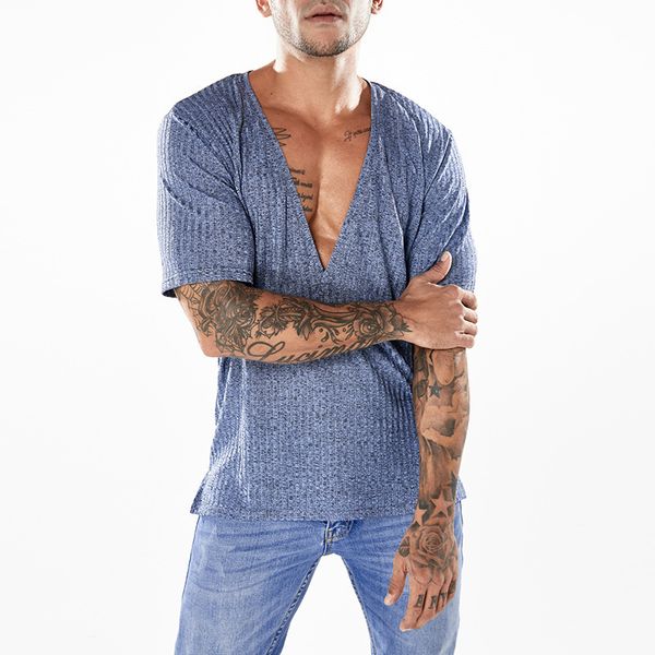 men's deep v neck t shirt male summer hip hop high street short sleeve t-shirts slim fit solid color streetwear kg-557, White;black 
men's deep v neck t shirt male summer hip hop high street short sleeve t-shirts slim fit solid color streetwear kg-557, White;black