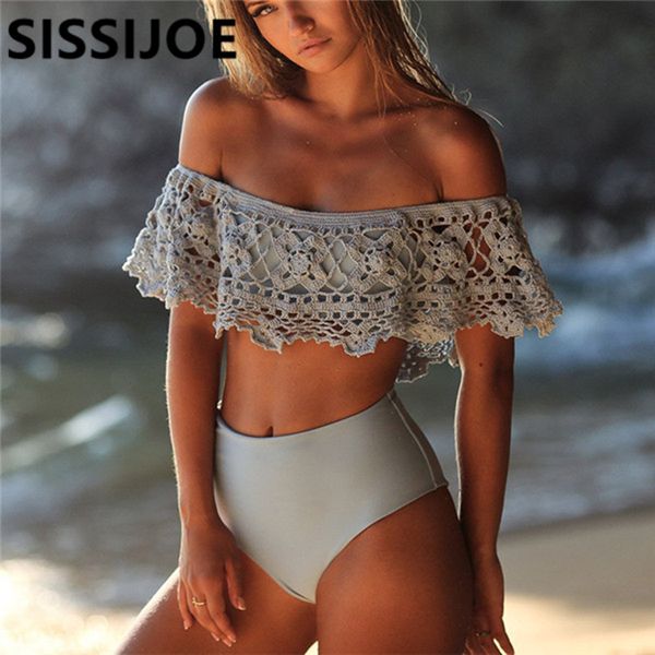 off shoulder crochet bikini swimwear high waist swimsuit women knitted bandeau bikini set bathing suit handmade swim suit, White;black
off shoulder crochet bikini swimwear high waist swimsuit women knitted bandeau bikini set bathing suit handmade swim suit, White;black