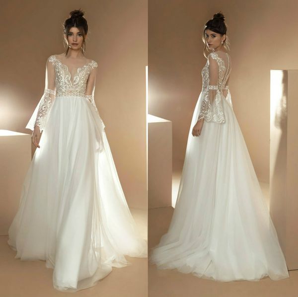 classic wedding dresses v-neck long sleeves ruffles appliques lace illusion wedding dress sweep train custom made robes de mariée, White
classic wedding dresses v-neck long sleeves ruffles appliques lace illusion wedding dress sweep train custom made robes de mariée, White