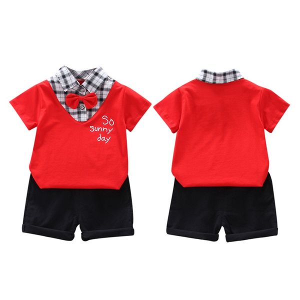 summer fashionable boy's clothing lattice stitching boys' clothing small bow tie shirt shorts suit, White
summer fashionable boy's clothing lattice stitching boys' clothing small bow tie shirt shorts suit, White