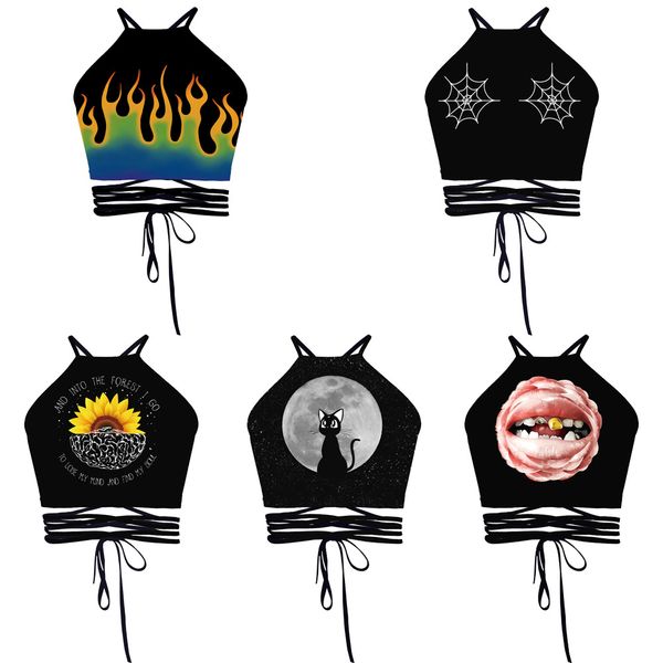 fashion black cat flower women clothes 2019 new summer 3d printed crop black shirts haut femme streetwear bandage, White
fashion black cat flower women clothes 2019 new summer 3d printed crop black shirts haut femme streetwear bandage, White