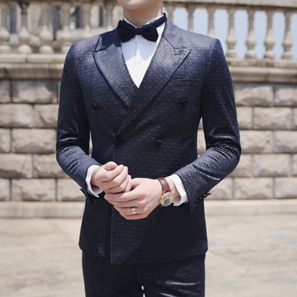 2019 new men's business casual striped double-breasted small suit handsome youth korean printing men's three-piece suit, White;black
2019 new men's business casual striped double-breasted small suit handsome youth korean printing men's three-piece suit, White;black