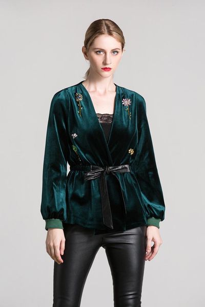 stylish crystal beading women long sleeve v-neck velvet jacket elegant tiding waist velvet coat, Black;brown
stylish crystal beading women long sleeve v-neck velvet jacket elegant tiding waist velvet coat, Black;brown