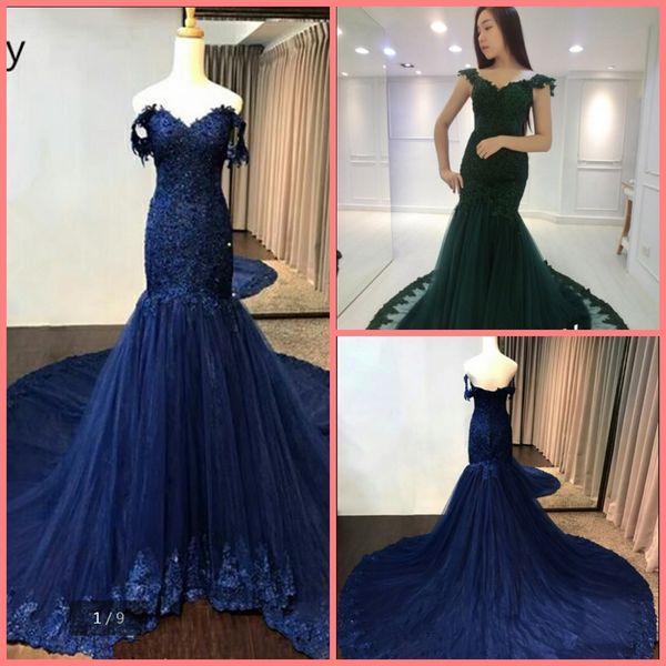 2019 real picture mermaid navy blue lace appliques beaded prom dress off the shoulder v neck sequined corset lace up prom gowns, Black
2019 real picture mermaid navy blue lace appliques beaded prom dress off the shoulder v neck sequined corset lace up prom gowns, Black