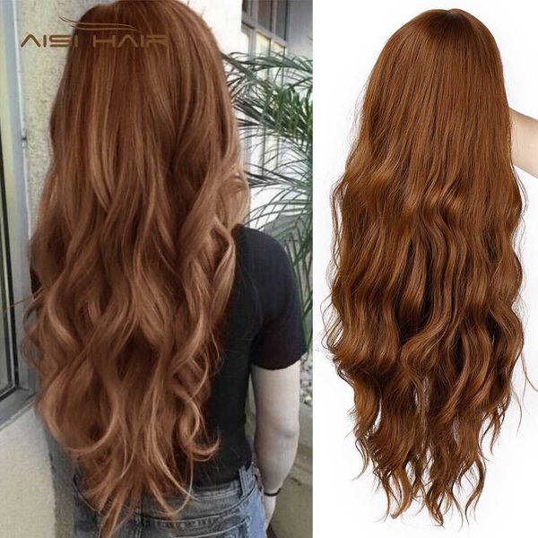long mix brown womens wigs with bangs water wave heat resistant synthetic wigs for women african american, Black
long mix brown womens wigs with bangs water wave heat resistant synthetic wigs for women african american, Black