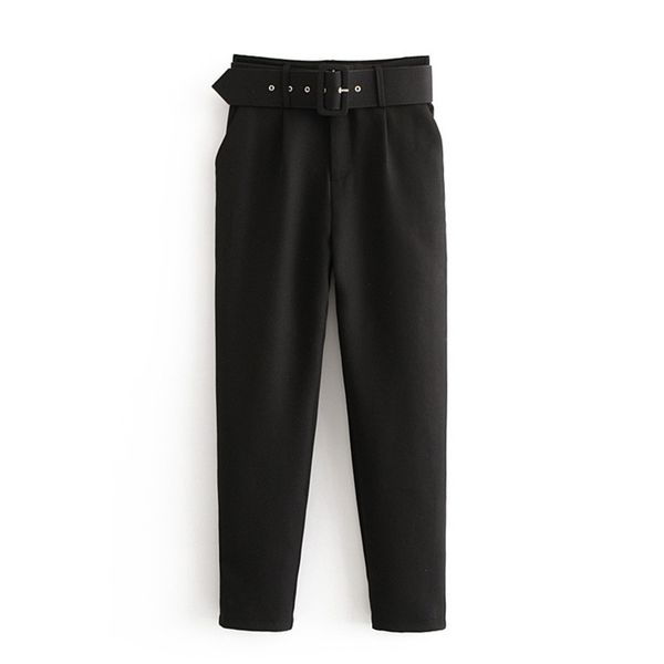 office lady black suit pants with belt women high waist solid long trousers fashion pockets pants trousers pantalones, Black;white
office lady black suit pants with belt women high waist solid long trousers fashion pockets pants trousers pantalones, Black;white