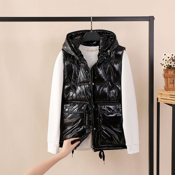 pu shiny fabric autumn winter women waistcoat fashion thick warm hooded sleeveless vest waistcoat casual female solid vest coat, Black;white
pu shiny fabric autumn winter women waistcoat fashion thick warm hooded sleeveless vest waistcoat casual female solid vest coat, Black;white