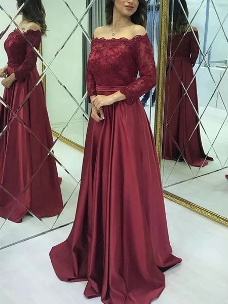 burgundy mother of bride dress lace satin off the shoulder long sleeve wedding party guest formal evening prom gowns, Black;red
burgundy mother of bride dress lace satin off the shoulder long sleeve wedding party guest formal evening prom gowns, Black;red