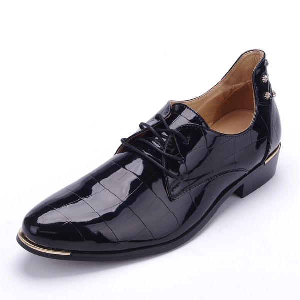 korean version trend men rivets oxfords fashion lace up pointed toe patent leather shoes casual rubber men shoes, Black
korean version trend men rivets oxfords fashion lace up pointed toe patent leather shoes casual rubber men shoes, Black