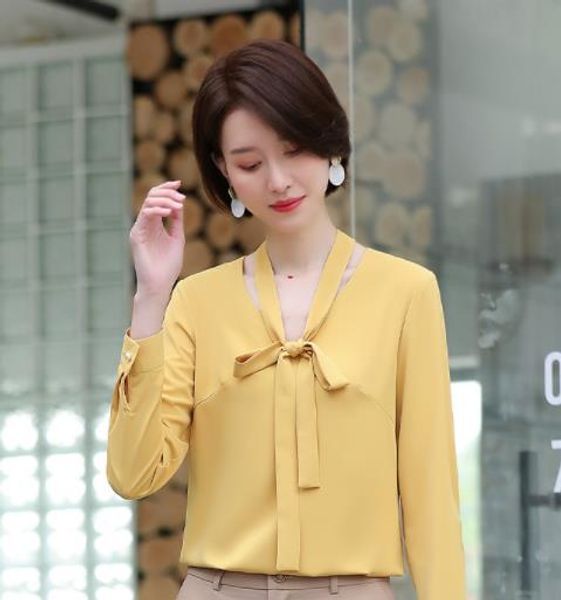 chiffon shirt women's long sleeve autumn bow slim v-neck korean shirt professional bottom coat, White
chiffon shirt women's long sleeve autumn bow slim v-neck korean shirt professional bottom coat, White
