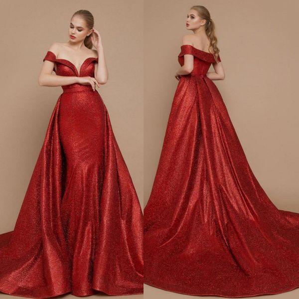 red mermaid evening dresses with detachable train bling glitter off shoulder formal party pageant gowns gorgeous prom dress custom made, Black;red
red mermaid evening dresses with detachable train bling glitter off shoulder formal party pageant gowns gorgeous prom dress custom made, Black;red
