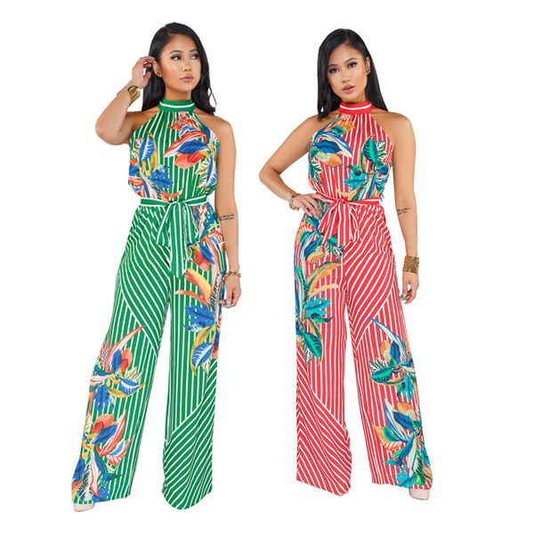 women high waist overalls printed jumpsuit rompers halter bodycon playsuit with sashes wide leg pants, Black;white
women high waist overalls printed jumpsuit rompers halter bodycon playsuit with sashes wide leg pants, Black;white
