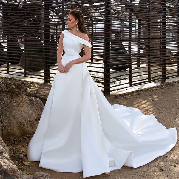 one shoulder satin wedding dresses zipper back long train boho bridal gowns custom made wedding vestidos, White
one shoulder satin wedding dresses zipper back long train boho bridal gowns custom made wedding vestidos, White