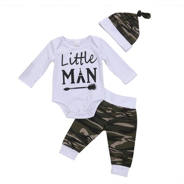 3pcs/set camo newborn baby boy clothes little man long sleeve cotton romper bodysuit +long pant trouser hat kid clothing set, White
3pcs/set camo newborn baby boy clothes little man long sleeve cotton romper bodysuit +long pant trouser hat kid clothing set, White