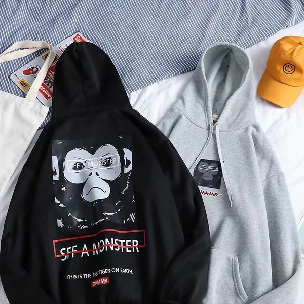 hoodie men's hooded 2019 autumn and winter popular brand hip hop loose-fit plus velvet casual cartoon printed couples jacket, Black
hoodie men's hooded 2019 autumn and winter popular brand hip hop loose-fit plus velvet casual cartoon printed couples jacket, Black