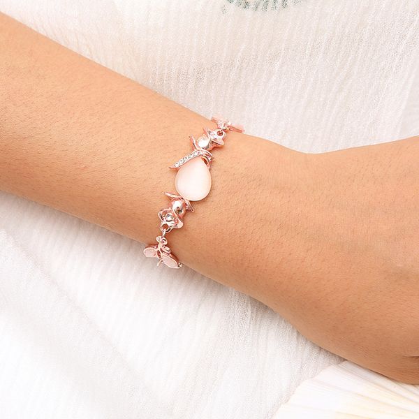 droppshiping women waterdrop shape opal stone leaves decor bracelets lady exquisite jewelry d88, Black