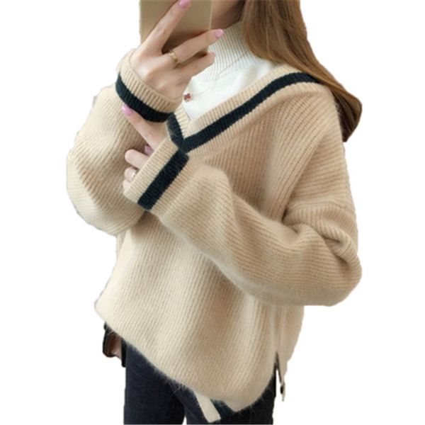 2019 pullover knitted sweater women fake two half-high collar clothing autumn winter korean casual patchwork knit jumpers s-3xl, White;black
2019 pullover knitted sweater women fake two half-high collar clothing autumn winter korean casual patchwork knit jumpers s-3xl, White;black