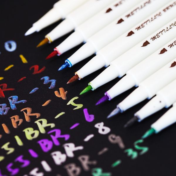 10 Colors/set Diy Metallic Marker Set Anime Manga Caligraphy Brush Pen Graffiti Art Markers For Drawing Office School Supplies